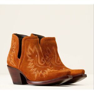 Ariat $200 Dixon Western Booties Penny Brown Suede Cutout ATS Womens 8 NEW